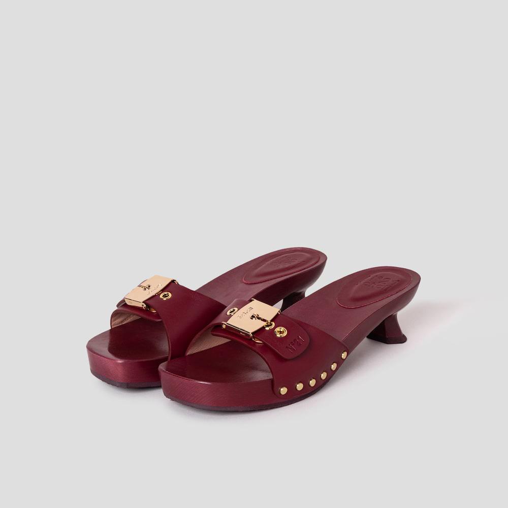 Scholl [Scholl X N21] One-Strap Leather Heel Sandals Wine (Hh54K2H14Z)