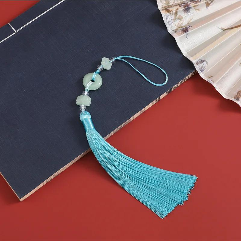 Beautiful Tassels Traditional Imitation Jade Colorful Polyester Tassels Home Decoration Handicraft Folding Fan Ornament