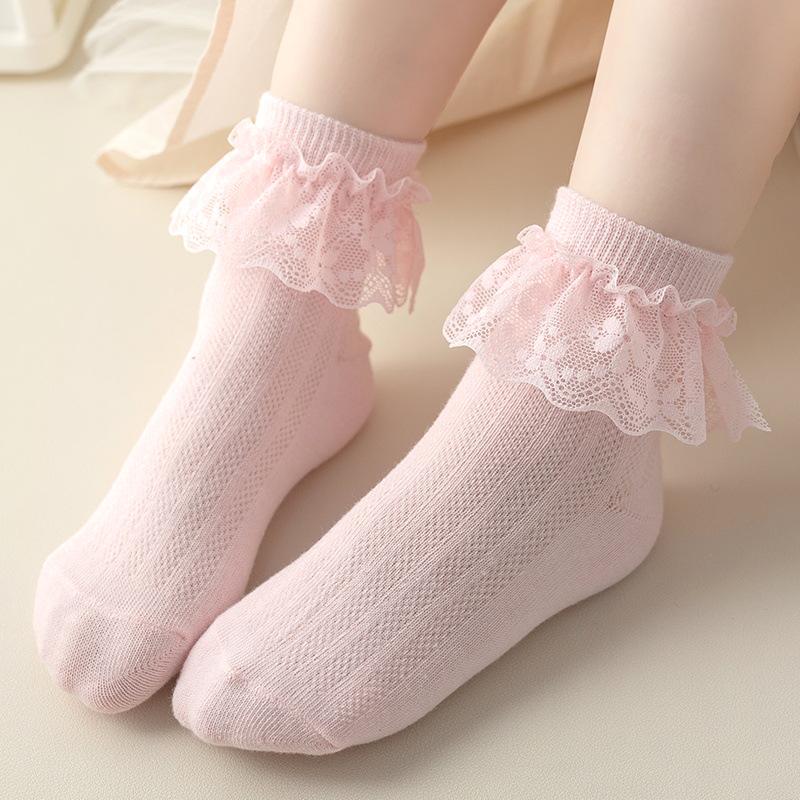 Летние кружевные хлопковые носки для девочек - Легкие сетчатые носки в стиле принцессы