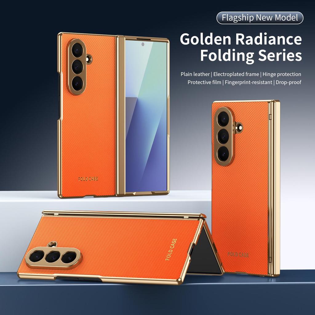 Чехол для Samsung Z Fold7: Складной, с гальваническим покрытием, узор «ромб», однотонная кожа, полное покрытие для Fold6/5, трансграничная совместимость.