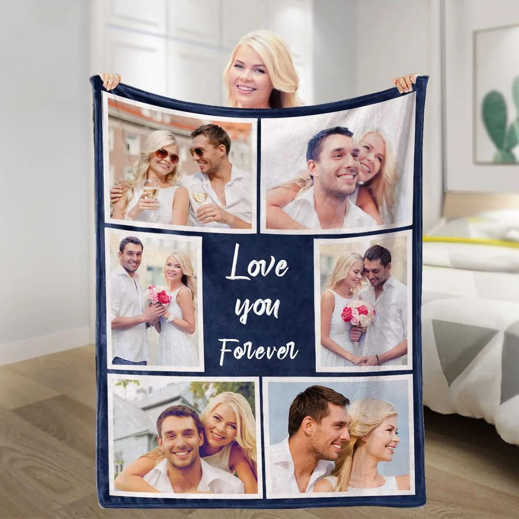 Personalized With Photo Blankets Collage Text Flannel Blankets Family Couple Friends Gifts