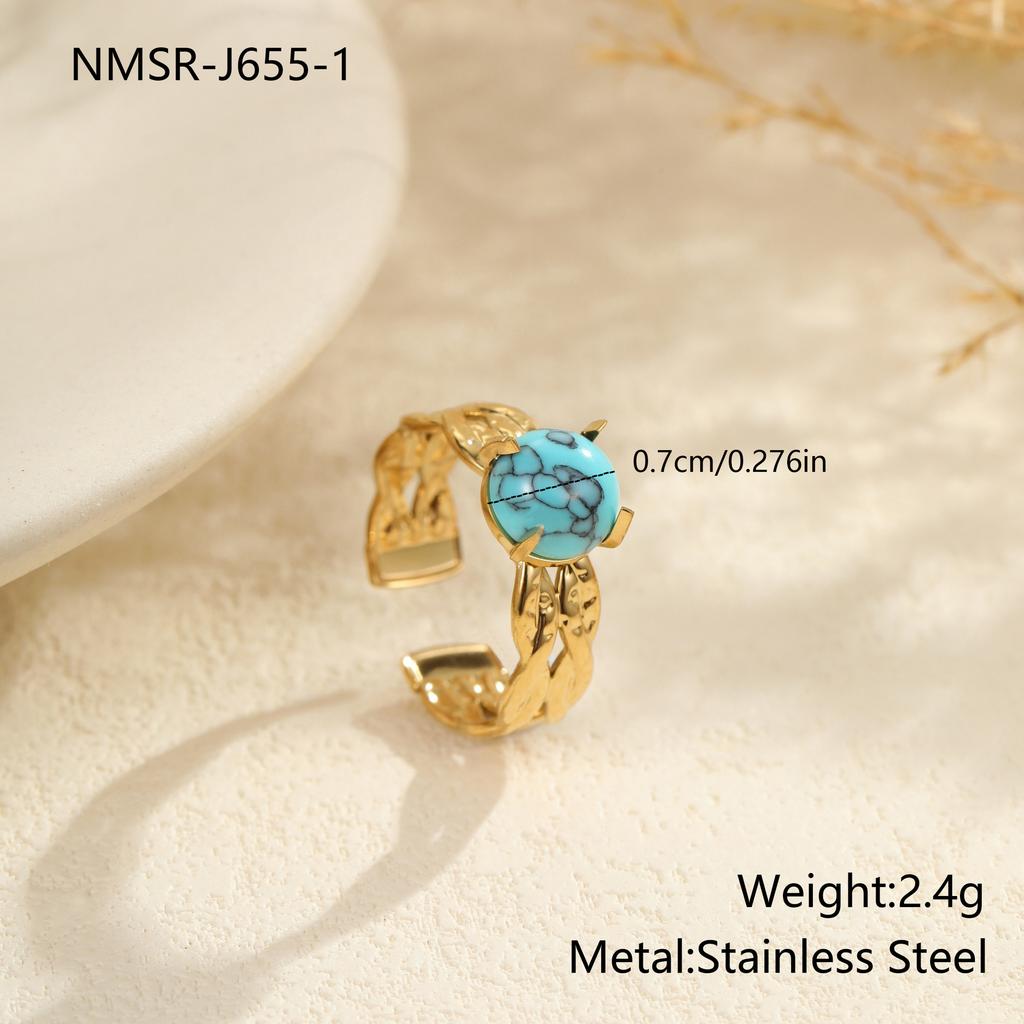 GEMCHIC Women's Vintage Turquoise Stainless Steel Ring Adjustable Gold Plated Fashion Geometric Jewelry