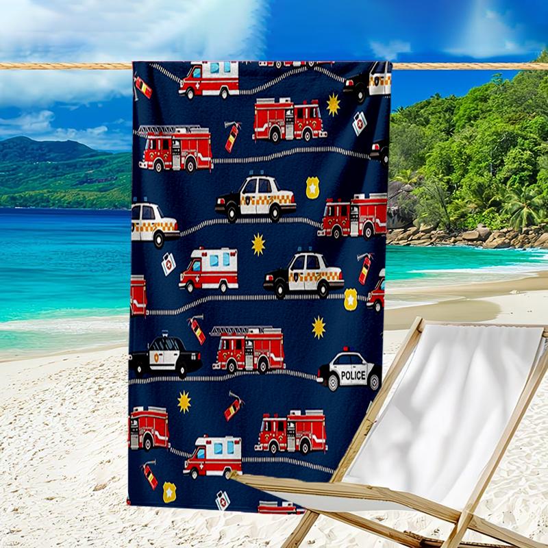 Ultra-Soft Beach Towel with fire truck Theme,Ideal for Pool - Camping, Diving - Perfect Travel Essential, Vibrant Beach Towel.
