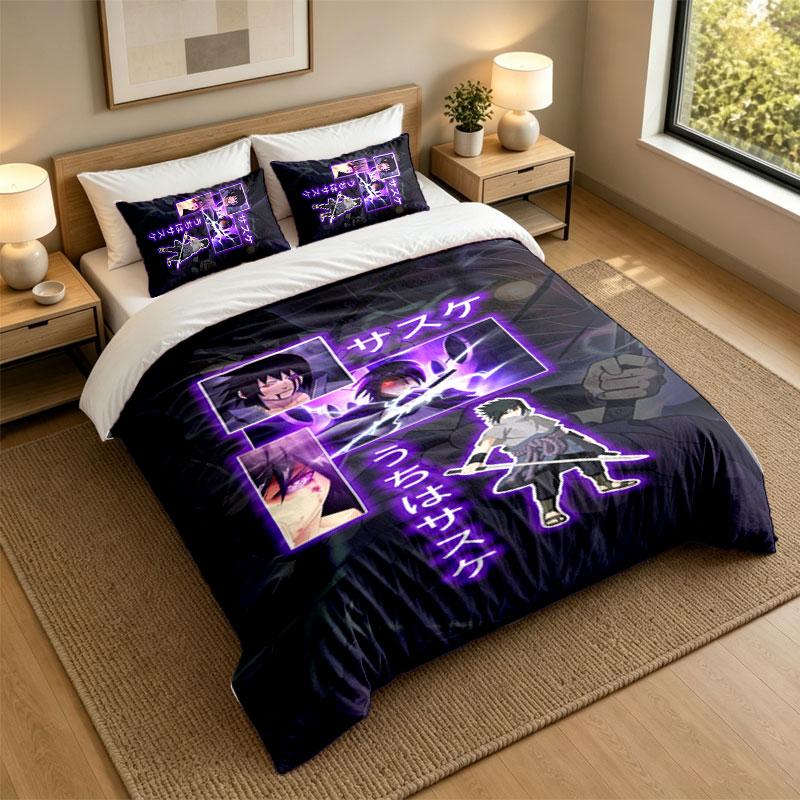 3Pcs Bedding SetSasuke Uchiha Soft Bed Sheet and Two Pillowcases Home Bedroom Decor