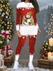 Женский рождественский костюм-двойка с принтом: Топ с длинным рукавом и круглым вырезом и брюки, праздничный лимитированный повседневный костюм для вечеринки в подарок