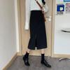 Women's Black High-Waist Midi Skirt with Side Slit, Plus Size, A-Line Design for Autumn/Summer 2024