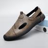 Модные новые летние повседневные кожаные сандалии ручной работы для мужчин, удобные пляжные туфли для отдыха на открытом воздухе, дышащие, открытые, на плоской подошве, дизайнерские мужские легкие мокасины