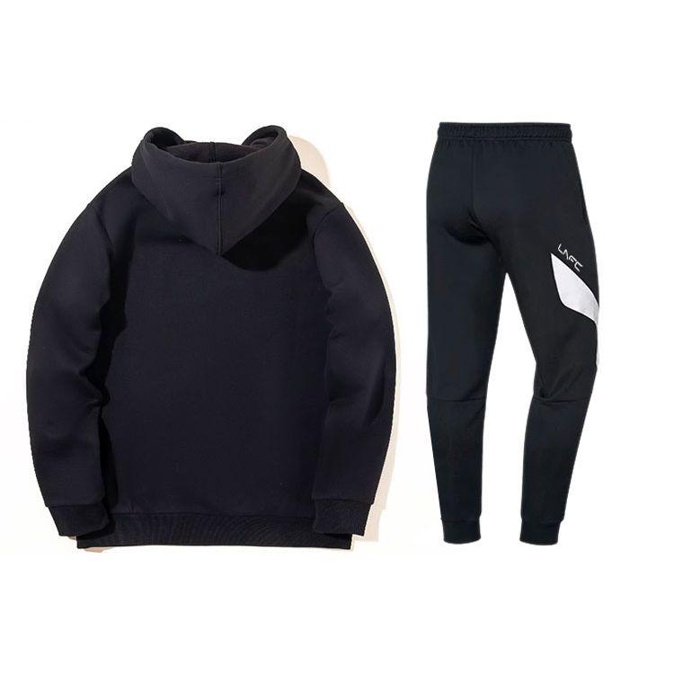 Li-Ning Спортивные штаны с капюшоном и длинными рукавами, цветные блоки с логотипом, манжеты, комплект с капюшоном для мужчин, активная одежда, черный цвет AWDS441-1+AKLS437-1