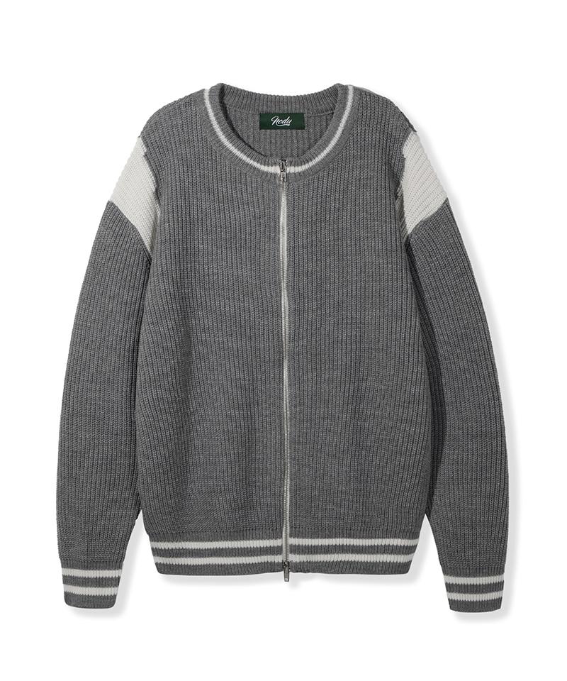 NODU Varsity Two-Way Zip-Up Knit [Gray]