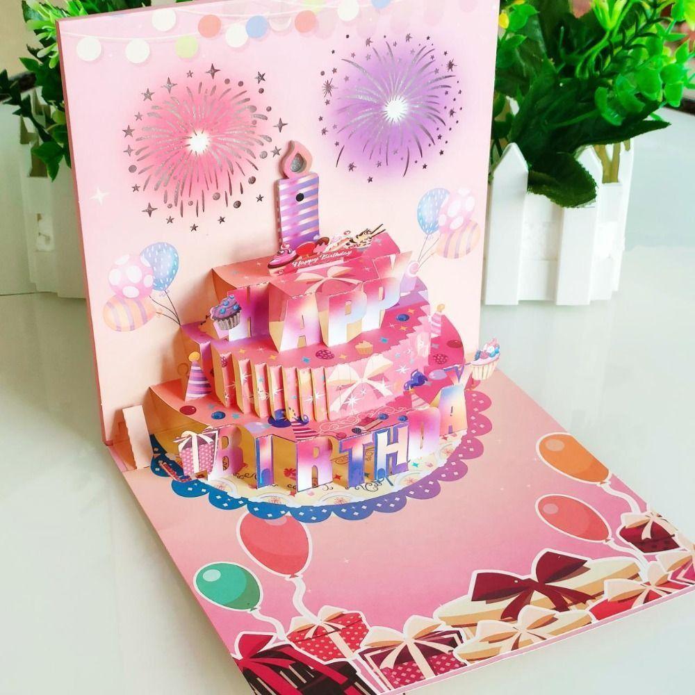 Fireworks Effect Happy Birthday Card Blowable Led Candle Birthday Cake Postcards  Mom