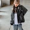 Girls' Autumn And Winter Coat New Style Mid-Large Children's Western Style Loose Spring And Autumn Leather Jacket Girl's All-match Hooded Biker Suit