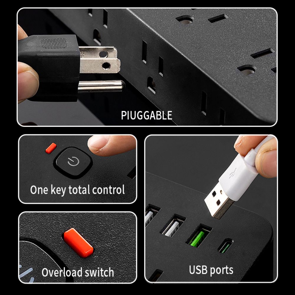 Удлинитель с розетками и USB-портами, 14 розеток AC, 3 порта USB-A, 1 порт USB-C, настенный удлинитель для дома и офиса