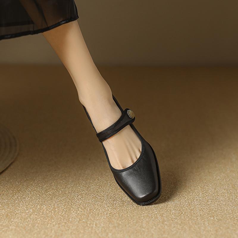 Новые осенние женские туфли-лодочки из натуральной кожи для женщин Туфли на массивном квадратном носке Туфли Мэри Джейн на высоком каблуке Туфли в стиле ретро с пряжкой на ремне