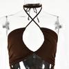 Сексуальное длинное платье с высоким разрезом на шнуровке и подвесным воротником