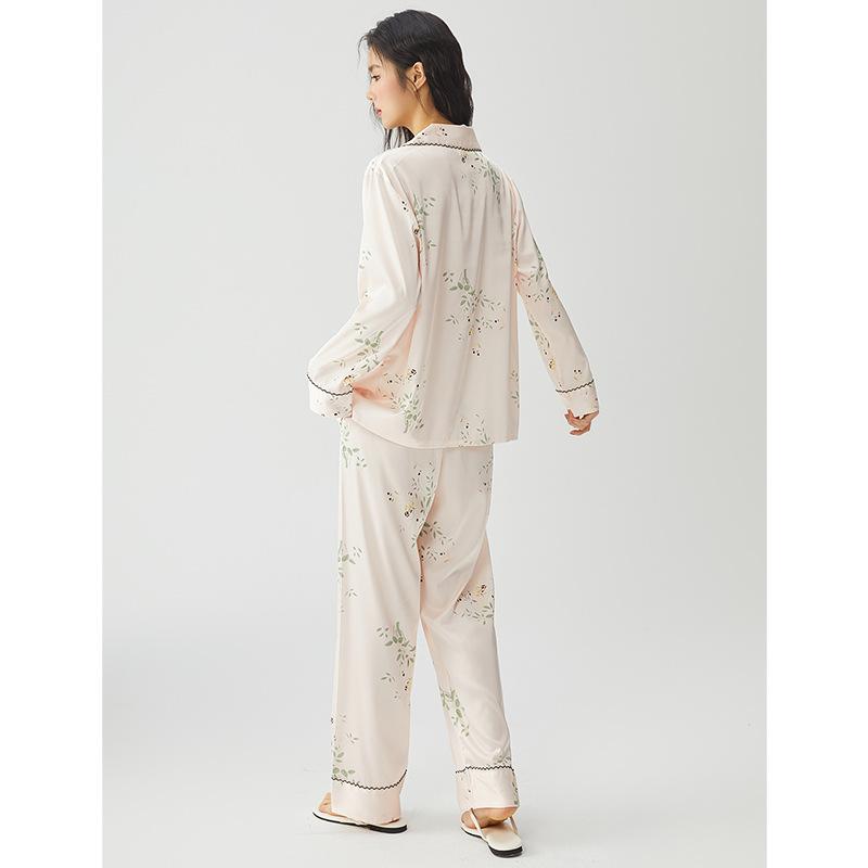 Pajamas women's new ice silk spring black wavy edge loungewear in spring 11, women's outer wear can be one piece in summer