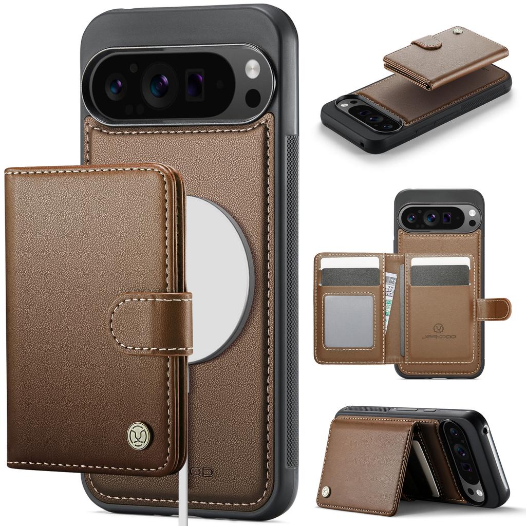 For Google Pixel 9 Pro XL Case JEEHOOD J09 RFID Blocking Card Holder Leather Back Phone Cover Magnetic Case