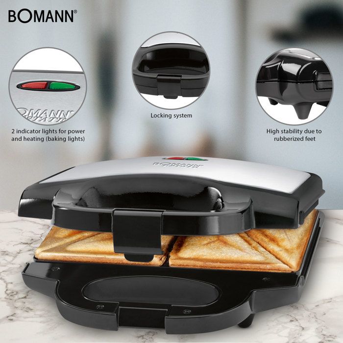 Grille-pain Appareil à Sandwich Croque-Monsieur inox Bomann ST 1372 CB 750W Noir/Argent