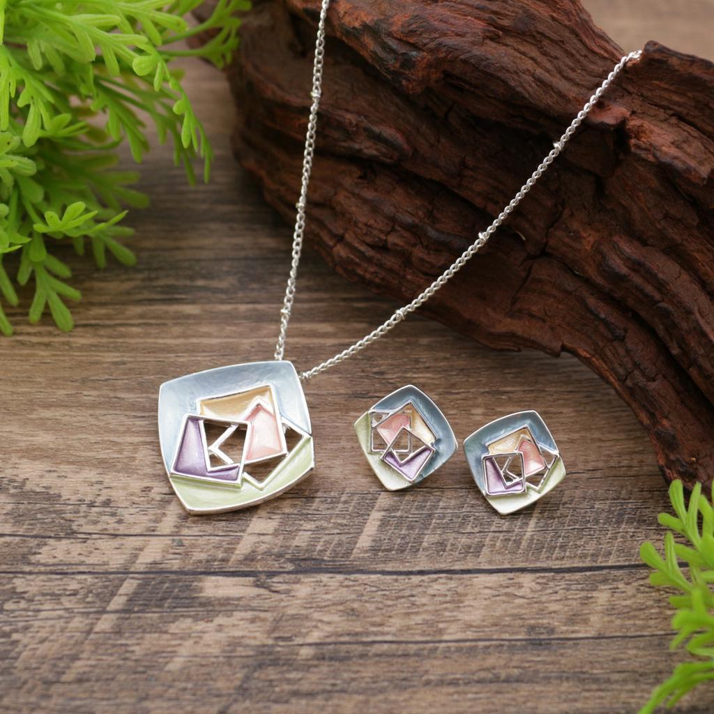 Новый эмалевый цвет, полый квадрат, геометрический набор серег-пусет, подвеска, персонализированное женское универсальное ожерелье