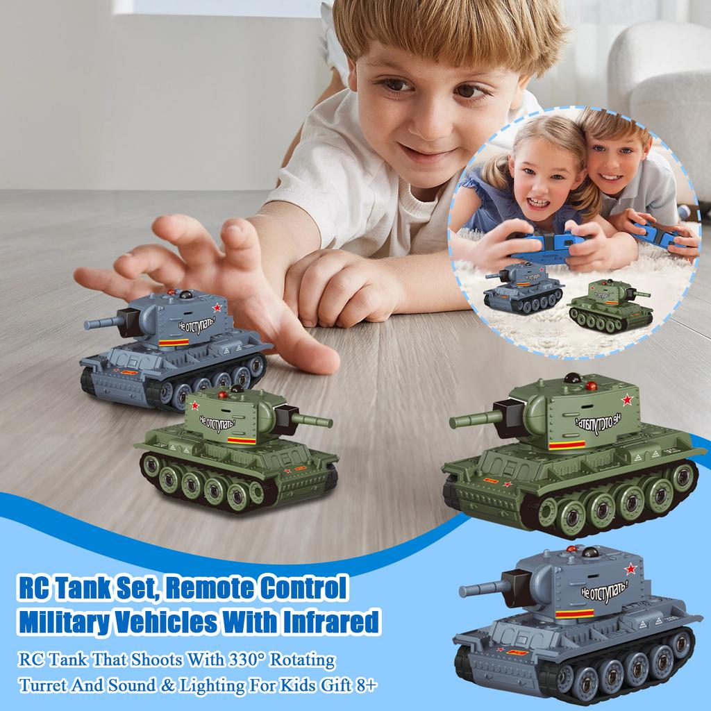 1/64 RC Tank Set,Remote Control Military Vehicles With Infrared ,RC Tank That Shoots With 330° Rotating Turret And Sound & Lighting For Kids Gift 8+