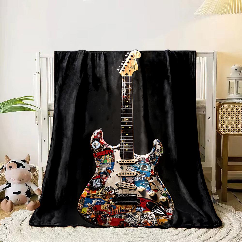 Colorful Guitar Sticker Pattern for all seasons blanket lunch break throw gift