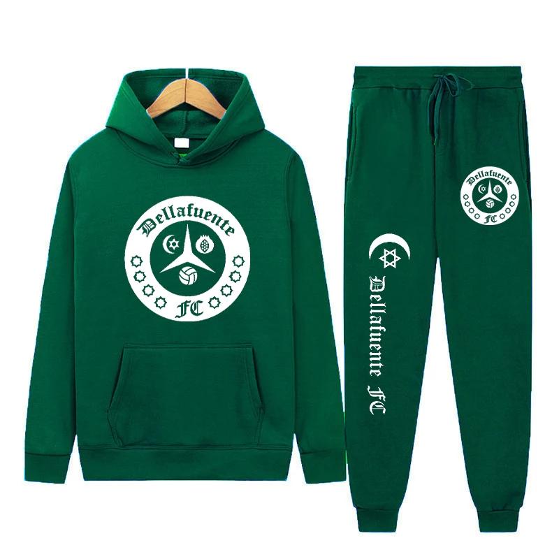 Dellafuente толстовки + брюки комплекты из 2 предметов мужские модные толстовки с буквенным принтом и графическим принтом бегун повседневный пуловер с капюшоном спортивные штаны