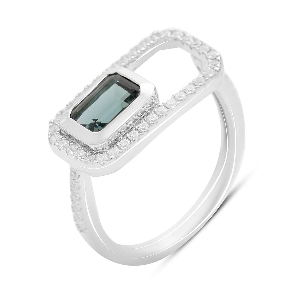 Серебряное кольцо с топазом Лондон Блю 1.313ct, фианитами, вес изделия 2,9 гр (2204749)