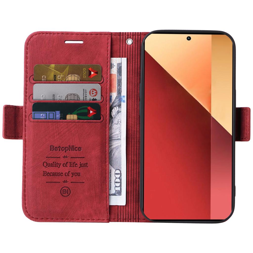 BETOPNICE 001 for Xiaomi Redmi Note 14S 4G/Note 13 Pro 4G/Poco M6 Pro 4G Case with Hand Strap Leather Wallet Cover