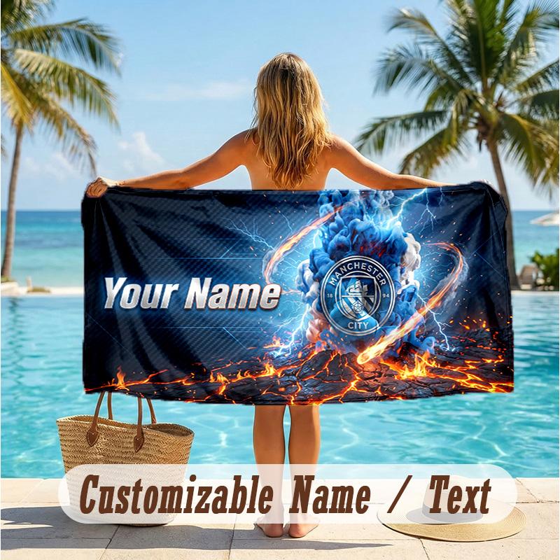 Custom Text Beach Towel, Soft Absorbent Swimming Multi-use TowelManchester City