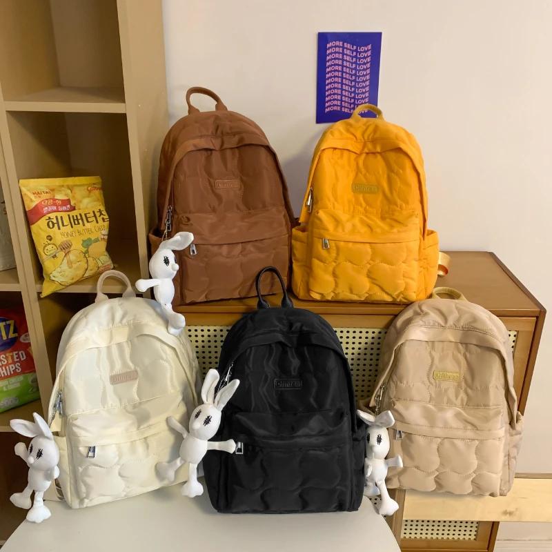 Solid Casual Women's Backpacks Inner Pocket with Zipper Soft Handle Nylon Backpacks Inner Compartment