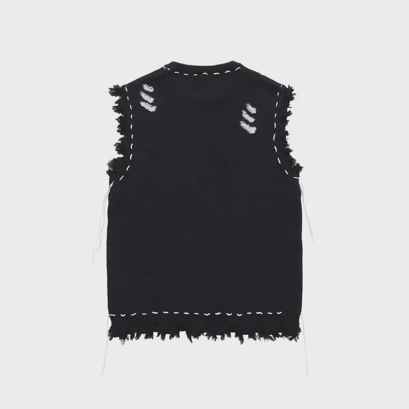 Мужской вязаный жилет без рукавов - 2023 Осень/Зима Круглый вырез Тонкий жилет