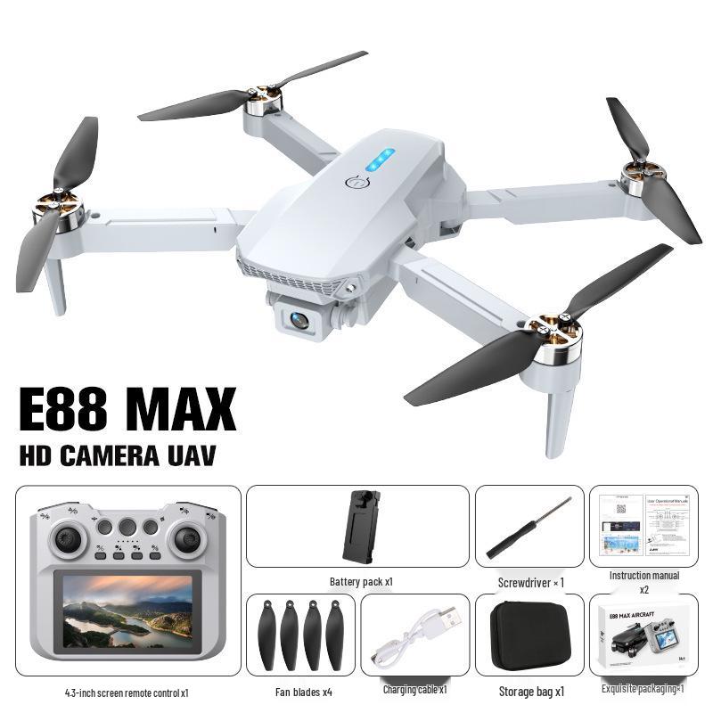 E99MAX Dual Camera Foldable Drone: Brushless Quadcopter with Optical Flow and Remote Control Large Screen.