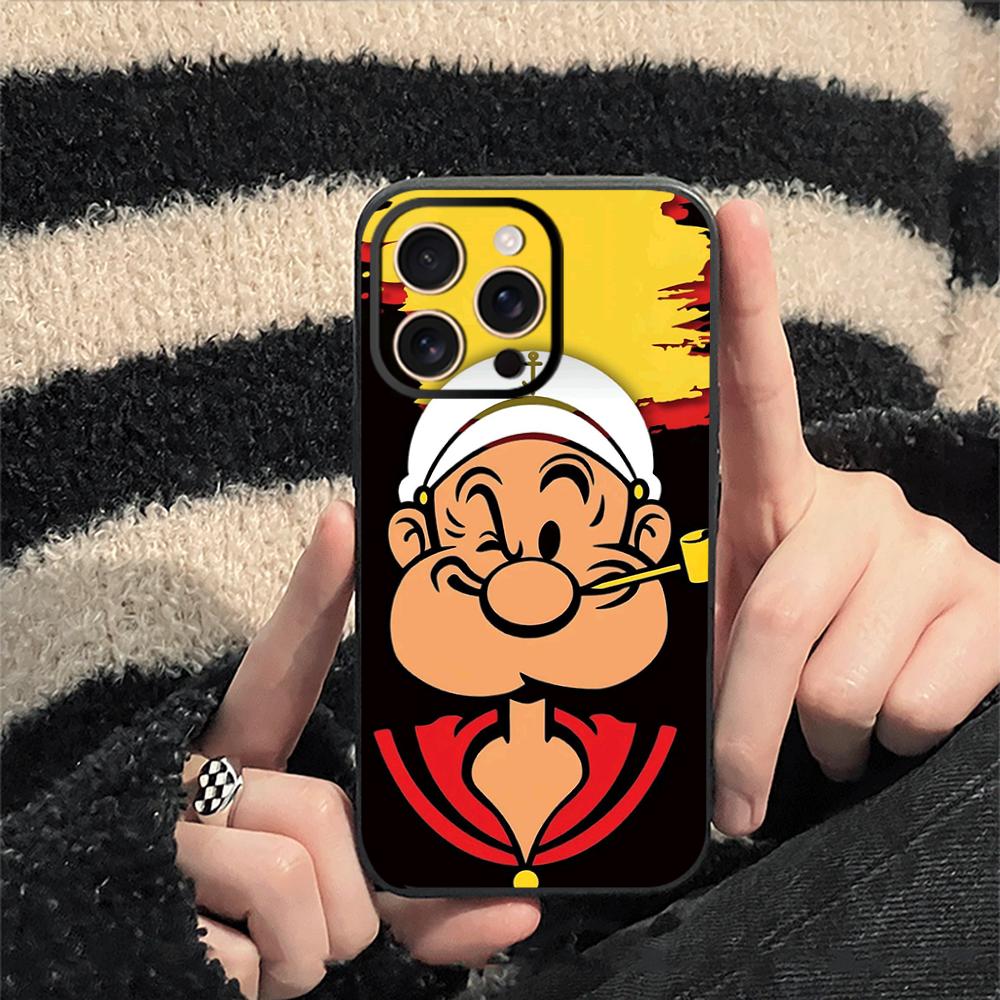 Чехол для телефона с классическим аниме-рисунком Попай Для iPhone 17 16 e 15 14 13 12 Plus Mini Pro Max Мягкий черный Ударопрочный чехол