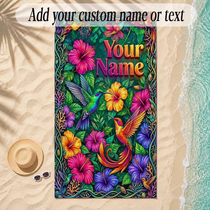 Birds Theme Soft Beach Towel Personalized Custom Name Text Towel Portable for Beach Pool Travel