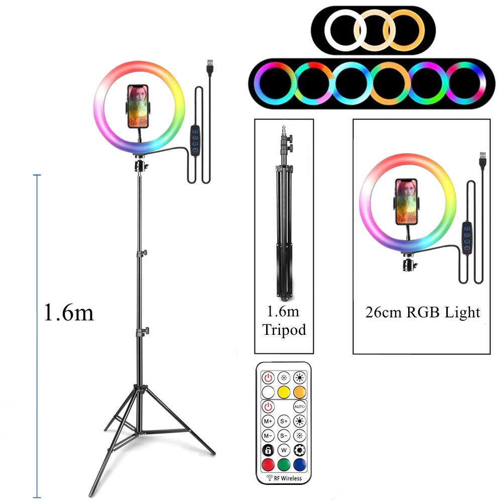 Кольцевой светильник RGB, круглый, со штативом для смартфона, мобильный светодиодный видеосветильник, чтобы сделать освещение для Youtube