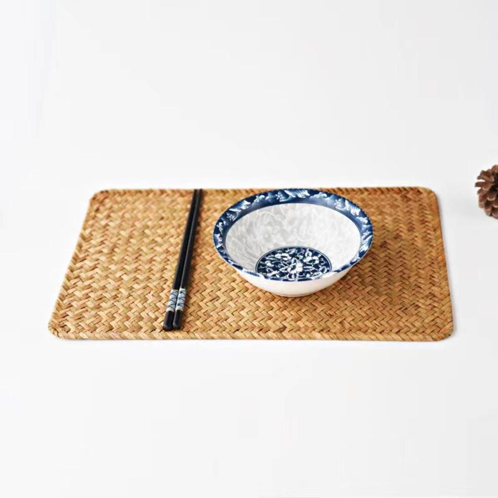 Natural Woven Rattan Indoor Placemats Rectangular Tablecloths Durable Table Mats  Kitchenware