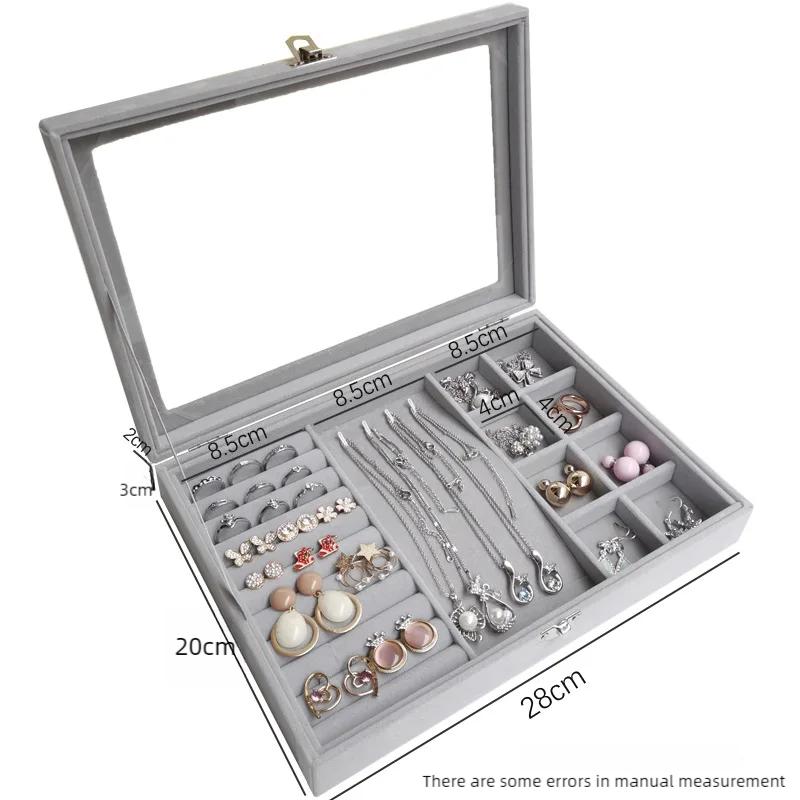 1 шт., шкатулка для хранения ювелирных изделий, домашняя шкатулка для показа ювелирных изделий, большая откидная прозрачная видимая бархатная пылезащитная шкатулка для хранения ювелирных изделий