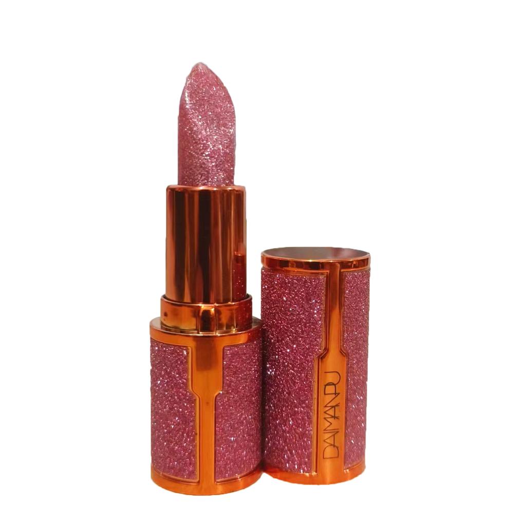 Glitter Rose Pink Lipstick Color Changing Lipstick Soft Natural Gloss with Velvet Finish Waterproof Long-Lasting Diamond Lip Gloss