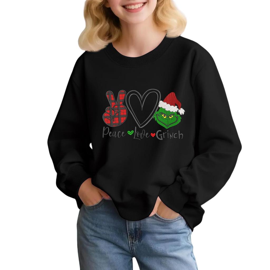 Kids' Fashion Loose-Fit Casual Long-Sleeve Christmas Print Oversized Crewneck Sweatshirt