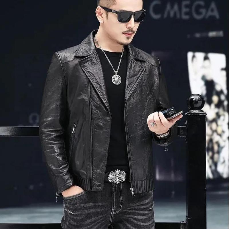 Новая кожаная куртка с плюшевым принтом, мужская мотоциклетная короткая куртка из искусственной кожи, корейская версия, кожаная куртка с воротником, куртка