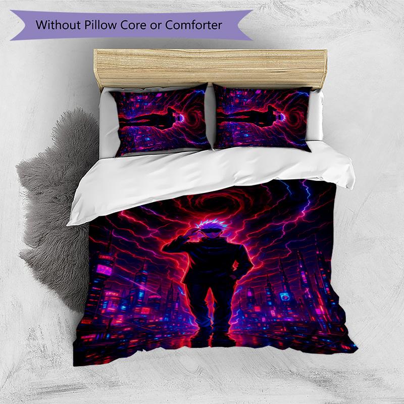 Gojo Satoru Pattern Printed 3PCS Bedding Set, Soft Skin-Friendly Washable Duvet Cover & Pillowcases Set