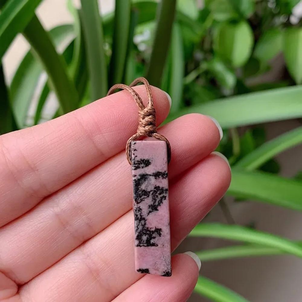 Natural Stone Pendant Raw Mineral Irregular Rectangle Quartz Pendulum Amazonite Tiger Eye Lapsi Pink Crystal Necklaces Healing