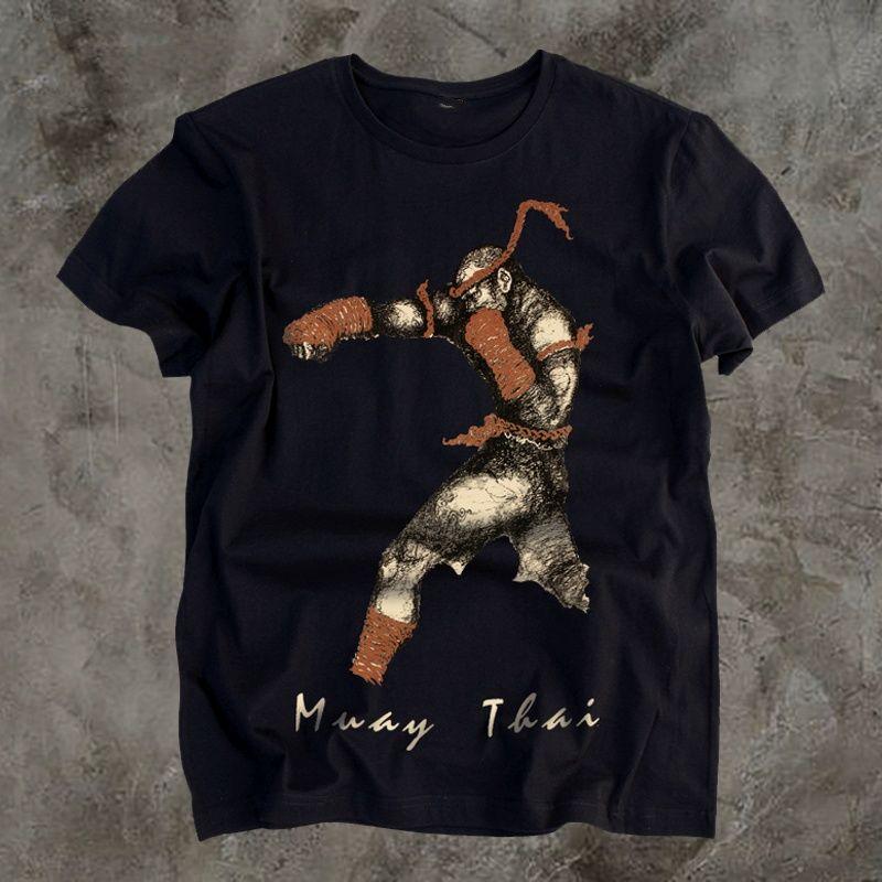 Муай-тай Боевой Фитнес Принт Футболка Летний Тренд Бренд Бокс Санда Короткий Рукав Хлопок Круглый Вырез Половина Рукава Одежда Футболка