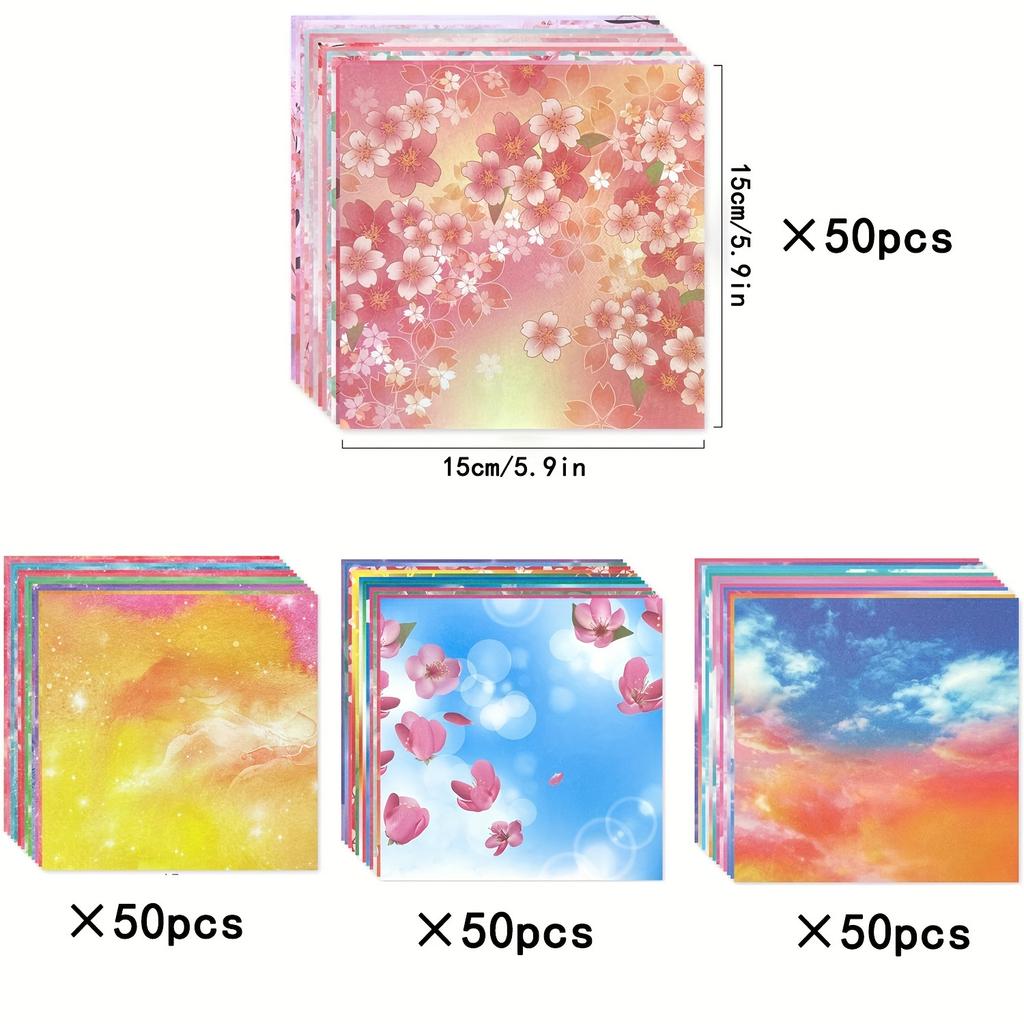 200pcs 15*15cm/5.9*5.9in Handmade Origami Set 4 Styles 12 Vibrant Colours for Each Style Double Sided Printing Traditional Patterns Square Suitable
