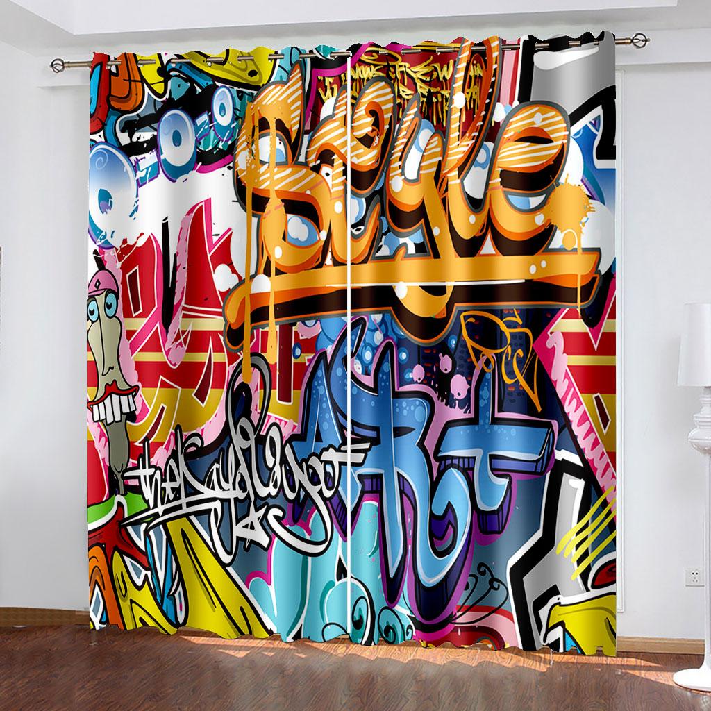 Европейский стиль уличного искусства граффити шрифт дизайн оконные шторы для гостиной кухни индивидуальный размер готовые шторы 2 шт