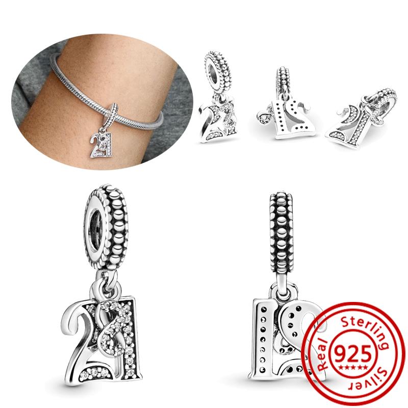 925 Copper 16th 18th 20th 25th 30th 40th 50th Celebration Lucky Numbers Beads Fit Pantaro Charm Bracelet DIY Zircon Anniversary