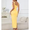 Women Long Dress Solid Color Hollow Navel Sexy Dress