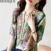 MODIQUE, летняя женская хлопковая блузка большого размера, шифоновые рубашки с цветочным принтом, летние пальто большого размера, пуловер с v-образным вырезом и короткими рукавами на пуговицах