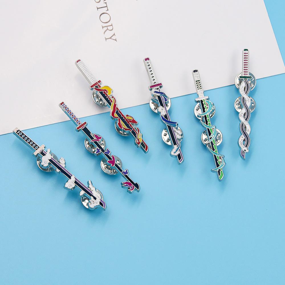 Anime Demon Slayer Sword Enamel Brooch Cute Metal Clothing Pin Backpack Badge Fashionable Jewelry Accessories Gift For Friends