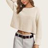 Women's 2026 Round Neck Long Sleeve Textured Knit Sweater Pullover