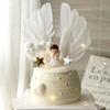2pc Cute Angel Wing Feather Cake Topper For Baby Shower Kids Birthday Party Decoration Supplies Wedding Dessert Cake Decor Tools